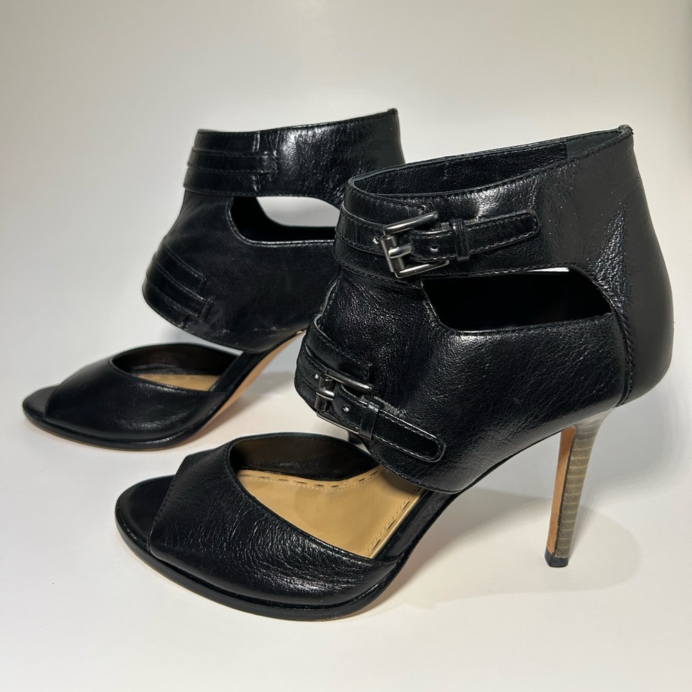Coach Black Leather Heeled Sandals